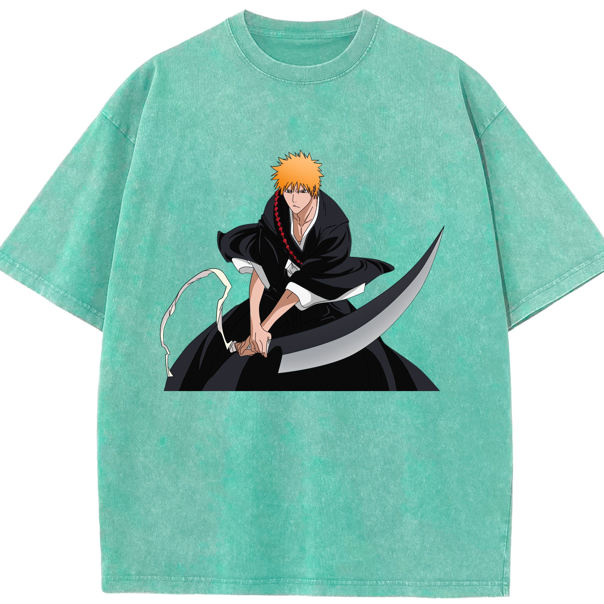 （画像用） ブリーチ 黒崎一護（くろさき いちご）BLEACH Kurosaki Ichigo 綿100% ヴィンテージ風 半袖Tシャツ（フロントプリント）